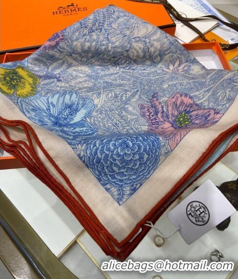 Well Crafted Hermes Retour a la Nature Cashmere & Silk Square Shawl Scarf 140cm H3095 Blue 2023