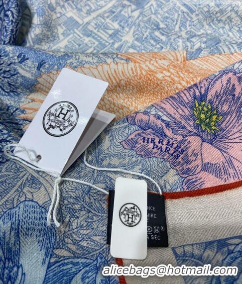 Well Crafted Hermes Retour a la Nature Cashmere & Silk Square Shawl Scarf 140cm H3095 Blue 2023