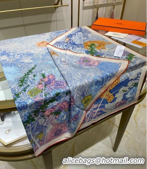 Well Crafted Hermes Retour a la Nature Cashmere & Silk Square Shawl Scarf 140cm H3095 Blue 2023