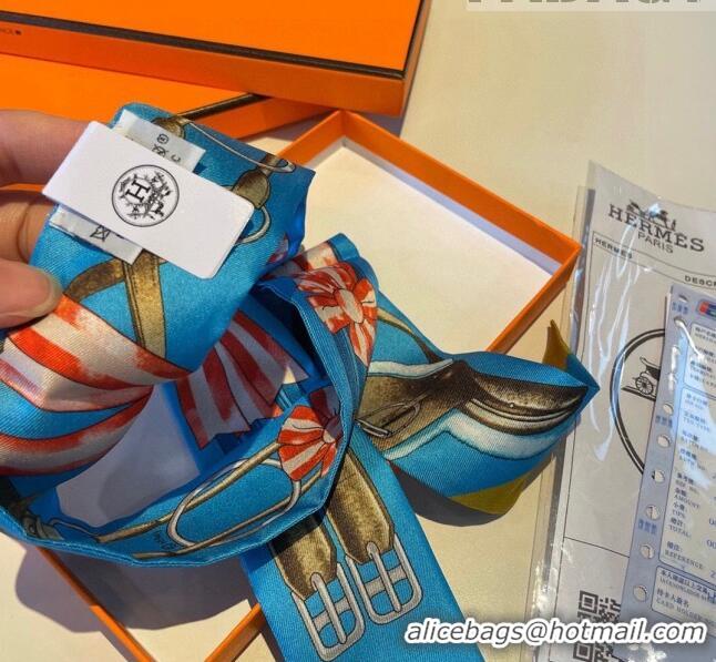 Unique Grade Hermes Twilly Silk Bandeau Scarf H71527 Blue 2023