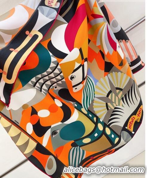 New Design Hermes Parade en Fanfare Detail Scarf 90x90cm H1904 Orange 2023