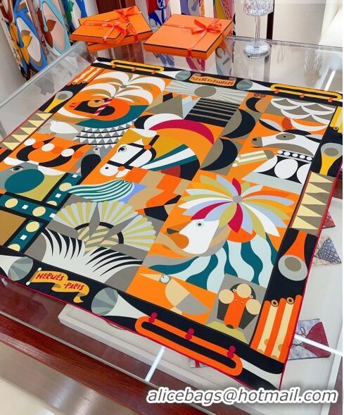 New Design Hermes Parade en Fanfare Detail Scarf 90x90cm H1904 Orange 2023