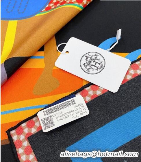 Luxury Discount Hermes Surfing Fan Silk Sqaure Scarf 90x90cm H1905 Black 2023