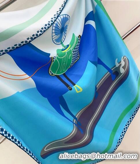 New Style Hermes Surfing Fan Silk Sqaure Scarf 90x90cm H1905 Blue 2023