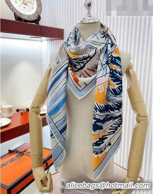 Traditional Specials Hermes Rayures d'Ete Shawl Scarf 140cm H3001 Blue 2023