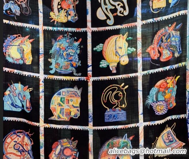 Good Looking Hermes Chevaloscope Shawl Scarf 140cm H3005 Black 2023