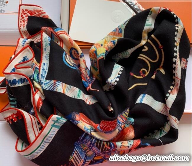 Good Looking Hermes Chevaloscope Shawl Scarf 140cm H3005 Black 2023