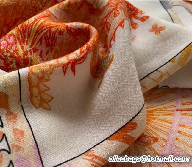 Luxury Cheap Hermes Chevaloscope Shawl Scarf 140cm H3005 White/Orange 2023