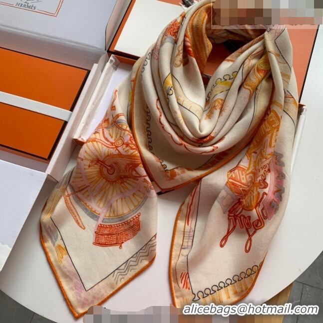 Luxury Cheap Hermes Chevaloscope Shawl Scarf 140cm H3005 White/Orange 2023