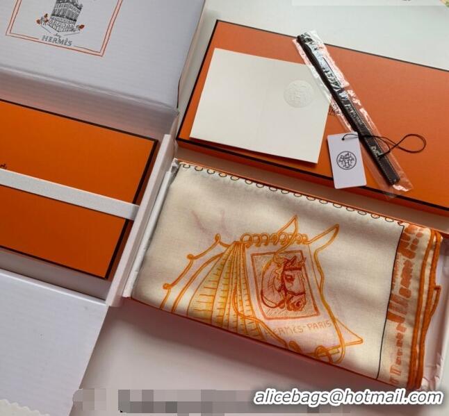 Luxury Cheap Hermes Chevaloscope Shawl Scarf 140cm H3005 White/Orange 2023