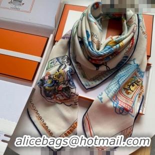 Well Crafted Hermes Chevaloscope Shawl Scarf 140cm H3005 White/Blue 2023