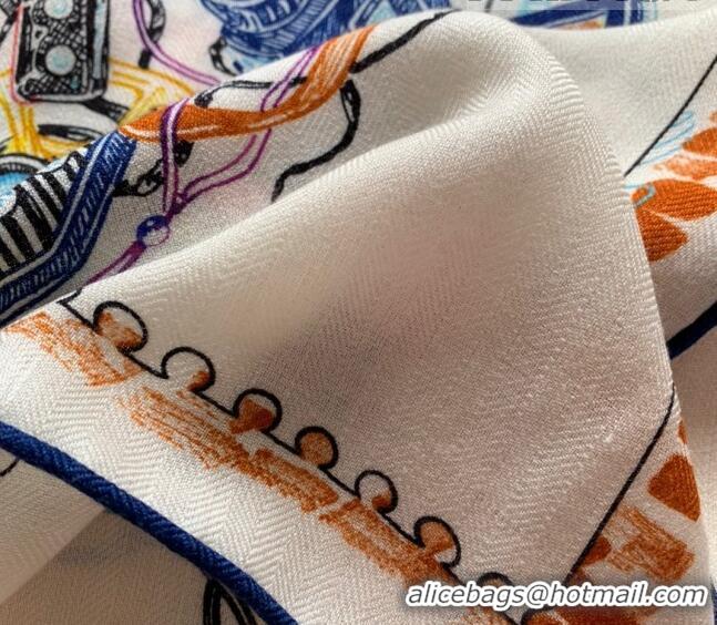 Well Crafted Hermes Chevaloscope Shawl Scarf 140cm H3005 White/Blue 2023