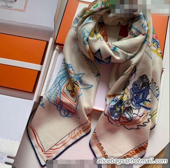 Well Crafted Hermes Chevaloscope Shawl Scarf 140cm H3005 White/Blue 2023