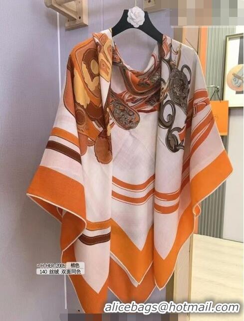 Top Grade Hermes Cashmere & Silk Sqaure Shawl 140cm H082203 Orange 2023