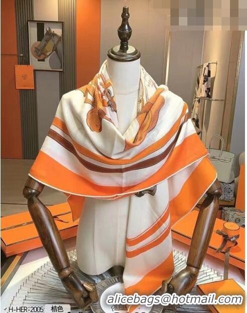 Top Grade Hermes Cashmere & Silk Sqaure Shawl 140cm H082203 Orange 2023