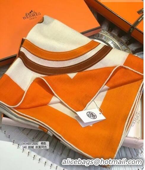 Top Grade Hermes Cashmere & Silk Sqaure Shawl 140cm H082203 Orange 2023