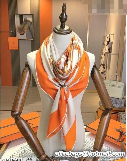 Top Grade Hermes Cashmere & Silk Sqaure Shawl 140cm H082203 Orange 2023