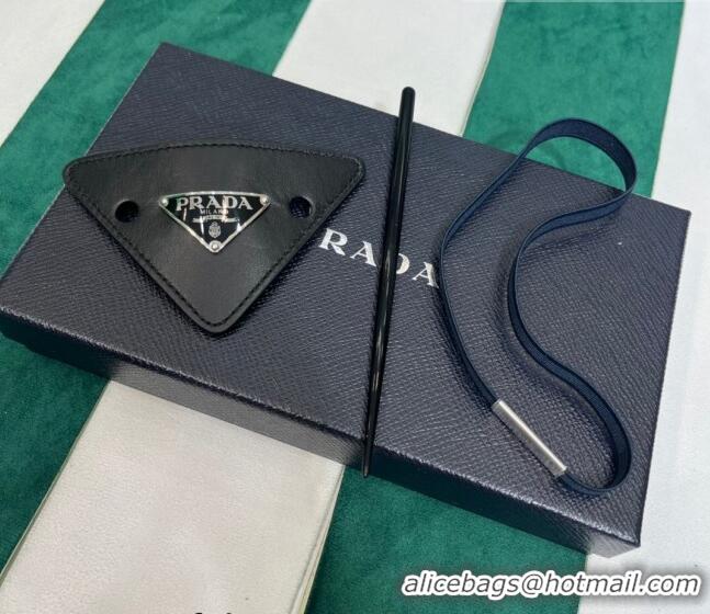 Super Quality Prada Nappa Leather Hair Clasp/Clip With Stick PA9107 Black 2023