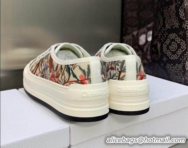 Luxury Dior Walk'n'Dior Platform Sneakers in White Multicolor Cotton Embroidered with Petites Fleurs Motif 605073