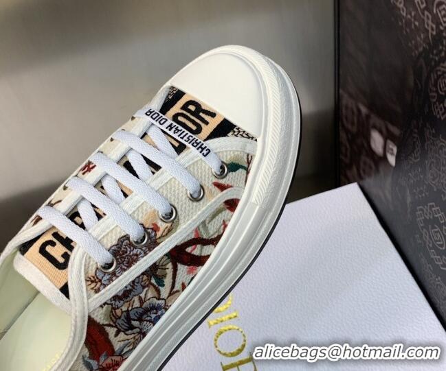 Luxury Dior Walk'n'Dior Platform Sneakers in White Multicolor Cotton Embroidered with Petites Fleurs Motif 605073