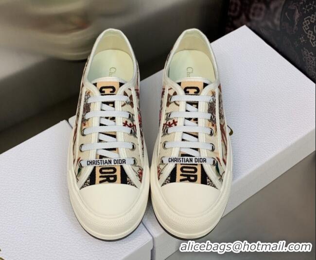 Luxury Dior Walk'n'Dior Platform Sneakers in White Multicolor Cotton Embroidered with Petites Fleurs Motif 605073