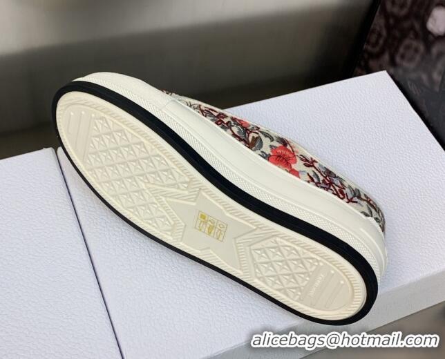 Luxury Dior Walk'n'Dior Platform Sneakers in White Multicolor Cotton Embroidered with Petites Fleurs Motif 605073