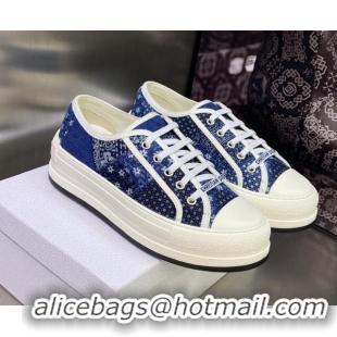 Grade Quality Dior Walk'n'Dior Platform Sneakers in Blue Embroidered Multicolor Denim Cotton 605075