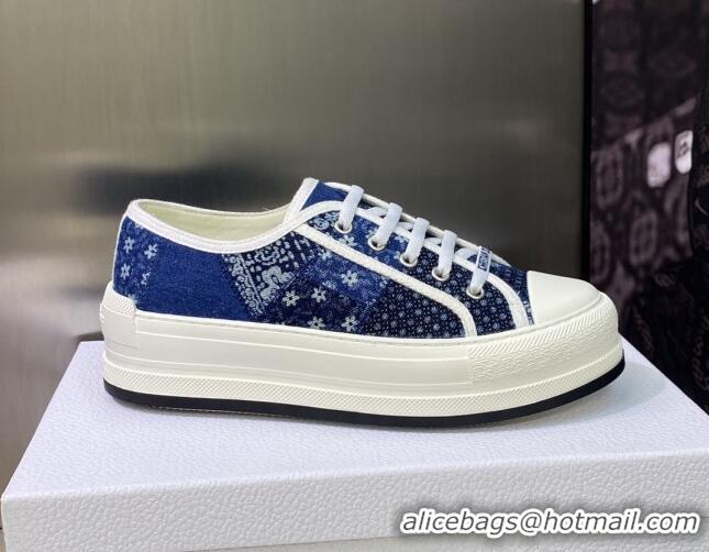 Grade Quality Dior Walk'n'Dior Platform Sneakers in Blue Embroidered Multicolor Denim Cotton 605075