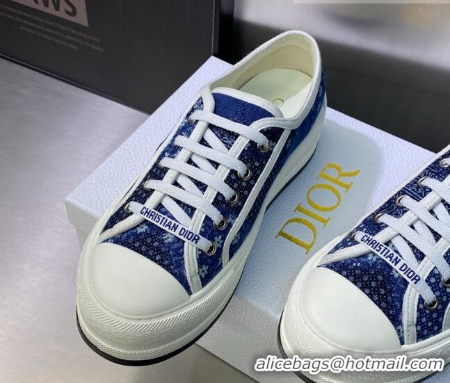 Grade Quality Dior Walk'n'Dior Platform Sneakers in Blue Embroidered Multicolor Denim Cotton 605075