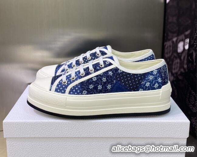 Grade Quality Dior Walk'n'Dior Platform Sneakers in Blue Embroidered Multicolor Denim Cotton 605075