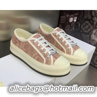 Top Grade Dior Walk'n'Dior Platform Sneakers in Light Pink Cotton Embroidered with Toile de Jouy Motif 605076