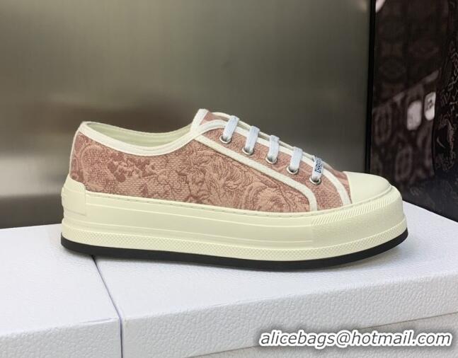 Top Grade Dior Walk'n'Dior Platform Sneakers in Light Pink Cotton Embroidered with Toile de Jouy Motif 605076