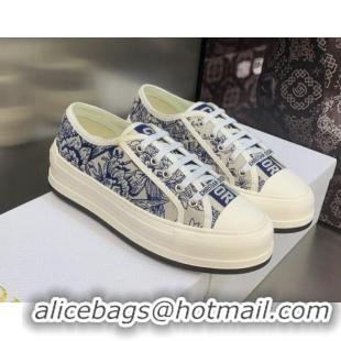 Good Quality Dior Walk'n'Dior Platform Sneakers in Blue Cotton Embroidered with Jardin d'Hiver Motif 605077