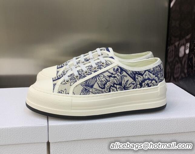 Good Quality Dior Walk'n'Dior Platform Sneakers in Blue Cotton Embroidered with Jardin d'Hiver Motif 605077