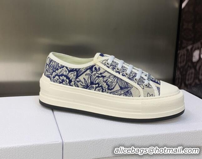 Good Quality Dior Walk'n'Dior Platform Sneakers in Blue Cotton Embroidered with Jardin d'Hiver Motif 605077