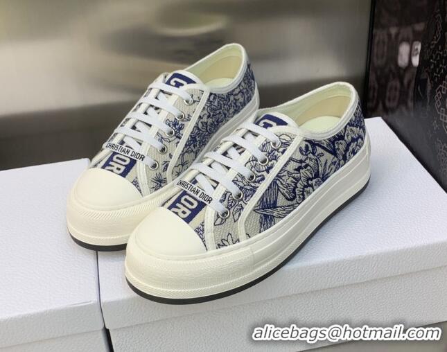 Good Quality Dior Walk'n'Dior Platform Sneakers in Blue Cotton Embroidered with Jardin d'Hiver Motif 605077