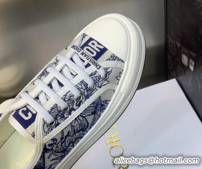 Good Quality Dior Walk'n'Dior Platform Sneakers in Blue Cotton Embroidered with Jardin d'Hiver Motif 605077