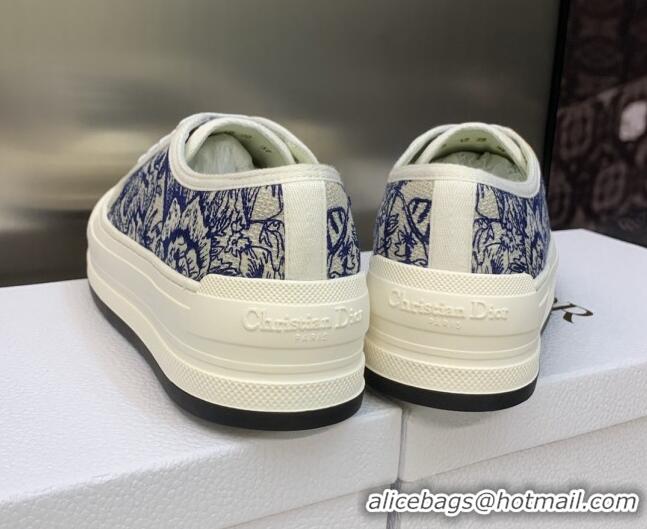 Good Quality Dior Walk'n'Dior Platform Sneakers in Blue Cotton Embroidered with Jardin d'Hiver Motif 605077