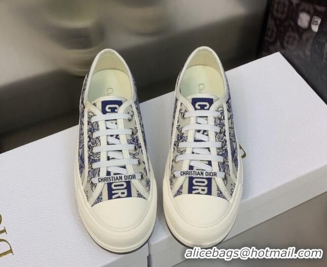 Good Quality Dior Walk'n'Dior Platform Sneakers in Blue Cotton Embroidered with Jardin d'Hiver Motif 605077