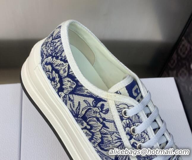 Good Quality Dior Walk'n'Dior Platform Sneakers in Blue Cotton Embroidered with Jardin d'Hiver Motif 605077