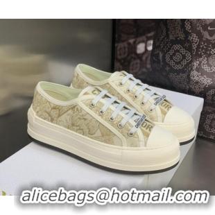 Sophisticated Dior Walk'n'Dior Platform Sneakers in White and Gold-Tone Cotton Embroidered with Jardin d'Hiver Motif in 