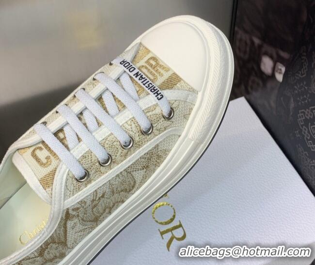 Sophisticated Dior Walk'n'Dior Platform Sneakers in White and Gold-Tone Cotton Embroidered with Jardin d'Hiver Motif in 