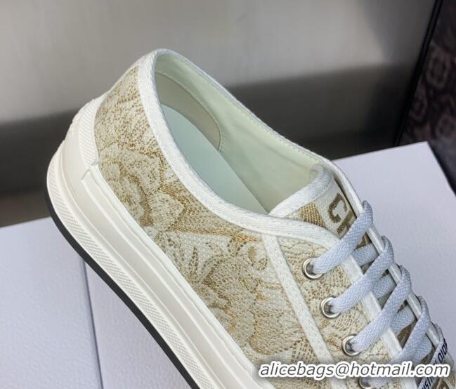 Sophisticated Dior Walk'n'Dior Platform Sneakers in White and Gold-Tone Cotton Embroidered with Jardin d'Hiver Motif in 