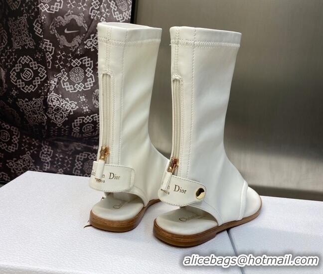 Pretty Style Dior Spirit Open Toe Flat Thong Boots in White Stretch Leather 605079