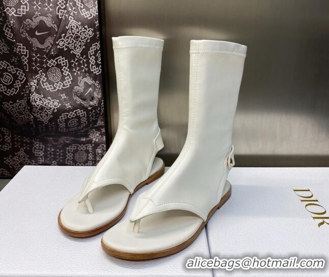 Pretty Style Dior Spirit Open Toe Flat Thong Boots in White Stretch Leather 605079