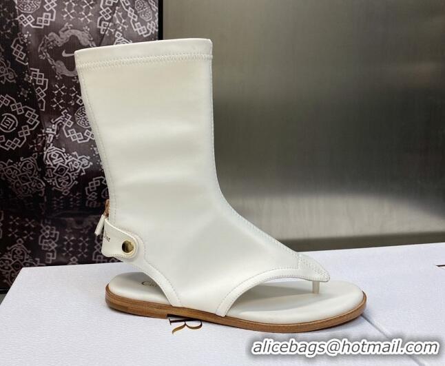 Pretty Style Dior Spirit Open Toe Flat Thong Boots in White Stretch Leather 605079