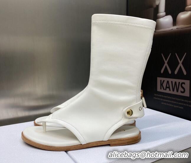 Pretty Style Dior Spirit Open Toe Flat Thong Boots in White Stretch Leather 605079