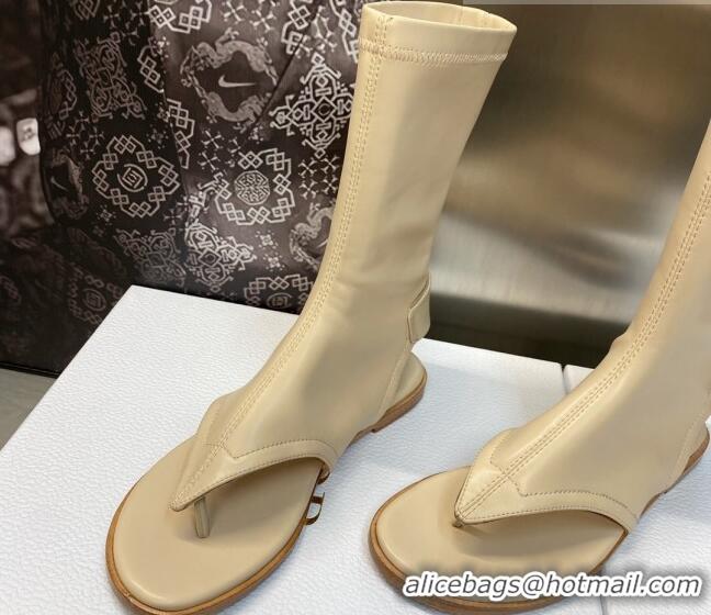 Unique Style Dior Spirit Open Toe Flat Thong Boots in Beige Stretch Leather 605081