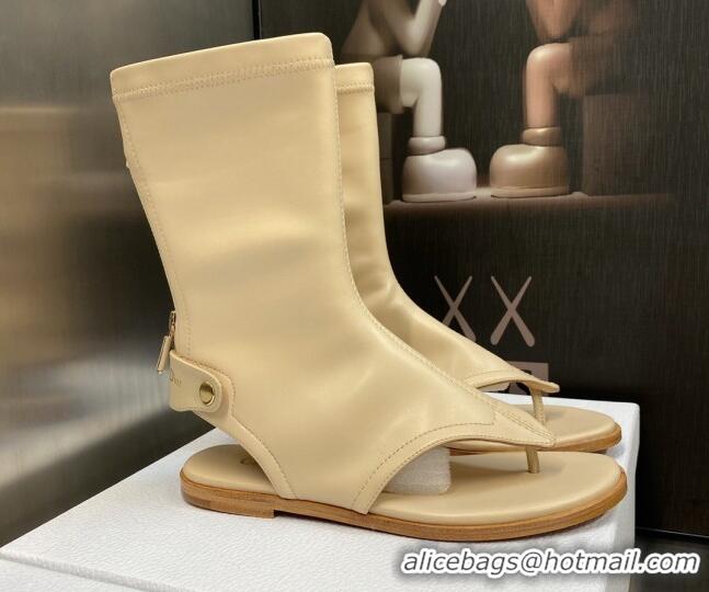 Unique Style Dior Spirit Open Toe Flat Thong Boots in Beige Stretch Leather 605081