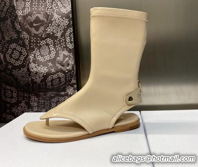 Unique Style Dior Spirit Open Toe Flat Thong Boots in Beige Stretch Leather 605081